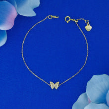 Load image into Gallery viewer, 14k Solid Gold Natural Diamond Small Dainty Pavé Butterfly Layering Bracelet w/ Adjustable Drawstring Chain