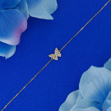 Load image into Gallery viewer, 14k Solid Gold Natural Diamond Small Dainty Pavé Butterfly Layering Bracelet w/ Adjustable Drawstring Chain