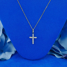 Load image into Gallery viewer, 14k Solid Gold Natural Diamond Small Cross Pendant Necklace with Adjustable Drawstring Chain