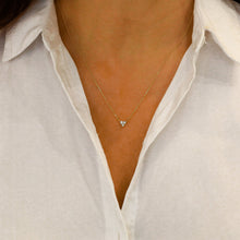 Load image into Gallery viewer, 14k Solid Gold Natural Diamond Three Stone Triangle Cluster Necklace with Adjustable Drawstring Chain