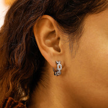 Load image into Gallery viewer, 18k Solid Gold Genuine Natural Diamond Heavy Weight Oval Link with Black Enamel Side Border Hoop Earrings