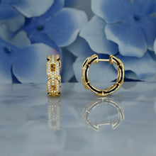 Load image into Gallery viewer, 18k Solid Gold Genuine Natural Diamond Heavy Weight Oval Link with Black Enamel Side Border Hoop Earrings