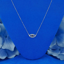 Load image into Gallery viewer, 14k Solid Gold Natural Diamond with Sapphire Ruby Emerald or Turquoise Bezel Set Evil Eye Necklace w/ Adjustable Drawstring Chain