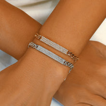 Load image into Gallery viewer, 18k Solid Gold Natural Diamond Curved Heavy Weight Pavé ID Bar Cuban Link Bracelet