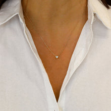 Load image into Gallery viewer, 14k or 18k Solid Gold Natural Diamond Small Heart Shaped Solitaire Necklace w/ Adjustable Drawstring Chain