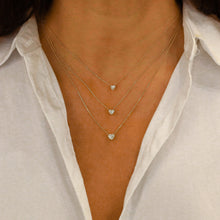 Load image into Gallery viewer, 14k or 18k Solid Gold Natural Diamond Small Heart Shaped Solitaire Necklace w/ Adjustable Drawstring Chain