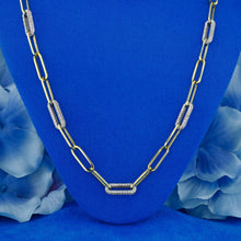Load image into Gallery viewer, 14k Solid Gold Natural Diamond Station Paper Clip Link Necklace