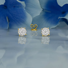 Load image into Gallery viewer, 14k Solid Gold Natural Diamond 4 Prong Round Cluster Stud Earrings