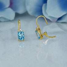 Load image into Gallery viewer, 14k Solid Gold Natural Diamond Trio Cluster with Oval Blue Topaz Drop Earrings