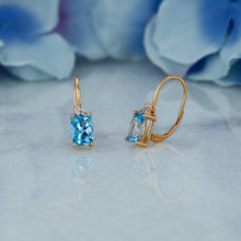 Load image into Gallery viewer, 14k Solid Gold Natural Diamond Trio Cluster with Oval Blue Topaz Drop Earrings