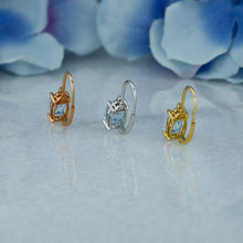 Load image into Gallery viewer, 14k Solid Gold Natural Diamond Trio Cluster with Oval Blue Topaz Drop Earrings