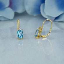 Load image into Gallery viewer, 14k Solid Gold Natural Diamond Trio Cluster with Oval Blue Topaz Drop Earrings