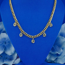 Load image into Gallery viewer, 14k Solid Yellow Gold Natural Diamond Bordered Baguette Drops on Heavy Weight Cuban Link Adjustable Choker Necklace