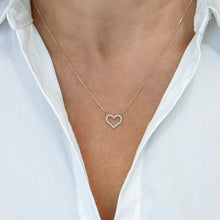 Load image into Gallery viewer, 14k Solid Gold Diamond Classic Open Diamond Heart Necklace Pendant with Adjustable Chain
