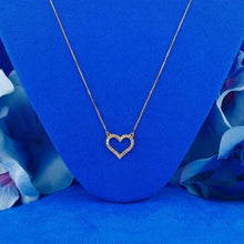 Load image into Gallery viewer, 14k Solid Gold Diamond Classic Open Diamond Heart Necklace Pendant with Adjustable Chain