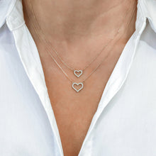Load image into Gallery viewer, 14k Solid Gold Diamond Classic Open Diamond Heart Necklace Pendant with Adjustable Chain