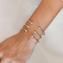 Load image into Gallery viewer, 18k Gold and Genuine Diamond Open Cluster Teardrop Flexible Stackable Bangle Bracelet Cuff in White Yellow Rose Gold for Women High Quality