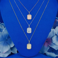 Load image into Gallery viewer, 14k Solid Gold Natural Diamond Border Small Rectangle Dog Tag Pendant with Adjustable Drawstring Chain