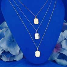 Load image into Gallery viewer, 14k Solid Gold Natural Diamond Border Small Rectangle Dog Tag Pendant with Adjustable Drawstring Chain