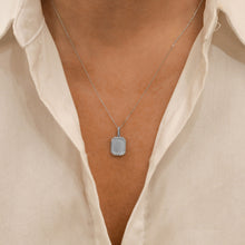 Load image into Gallery viewer, 14k Solid Gold Natural Diamond Border Small Rectangle Dog Tag Pendant with Adjustable Drawstring Chain