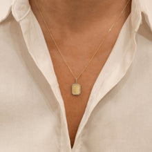 Load image into Gallery viewer, 14k Solid Gold Natural Diamond Border Small Rectangle Dog Tag Pendant with Adjustable Drawstring Chain