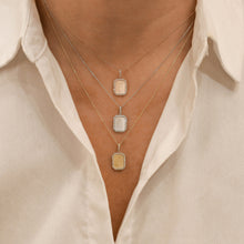 Load image into Gallery viewer, 14k Solid Gold Natural Diamond Border Small Rectangle Dog Tag Pendant with Adjustable Drawstring Chain