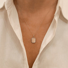 Load image into Gallery viewer, 14k Solid Gold Natural Diamond Border Small Rectangle Dog Tag Pendant with Adjustable Drawstring Chain