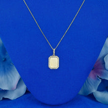 Load image into Gallery viewer, 14k Solid Gold Natural Diamond Border Small Rectangle Dog Tag Pendant with Adjustable Drawstring Chain