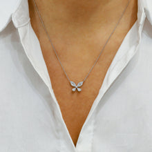 Load image into Gallery viewer, 14k Solid Gold Natural Diamond Baguette and Round Butterfly Necklace with Adjustable Chain