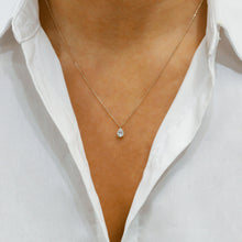 Load image into Gallery viewer, GIA Certified .50ct Natural Diamond Pear Shaped 14k Solid Gold Floating Solitaire Necklace with Adjustable Drawstring Chain
