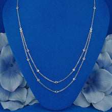 Load image into Gallery viewer, 18k Solid Gold Natural Diamond Double Strand Station Bezel Set Necklace with Adjustable Chain