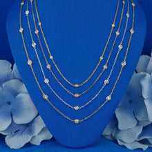 Load image into Gallery viewer, 14K Solid Gold Natural Diamond Bezel Set Station By The Yard Necklace with Adjustable Chain