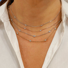 Load image into Gallery viewer, 14K Solid Gold Natural Diamond Bezel Set Station By The Yard Necklace with Adjustable Chain