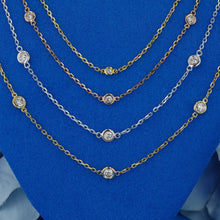 Load image into Gallery viewer, 14K Solid Gold Natural Diamond Bezel Set Station By The Yard Necklace with Adjustable Chain