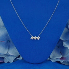 Load image into Gallery viewer, 14k Solid Gold Natural Diamond Three Rectangle Baguette Round Cluster Necklace with Adjustable Drawstring Chain