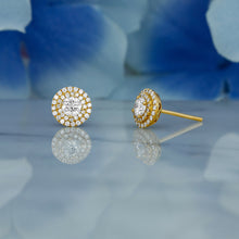 Load image into Gallery viewer, 14k Solid Gold Natural Diamond Double Halo Round Statement Cluster Stud Earrings