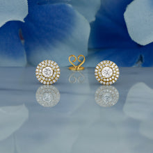 Load image into Gallery viewer, 14k Solid Gold Natural Diamond Double Halo Round Statement Cluster Stud Earrings
