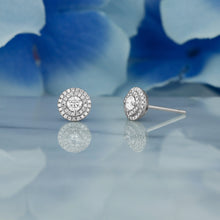 Load image into Gallery viewer, 14k Solid Gold Natural Diamond Double Halo Round Statement Cluster Stud Earrings