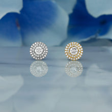 Load image into Gallery viewer, 14k Solid Gold Natural Diamond Double Halo Round Statement Cluster Stud Earrings