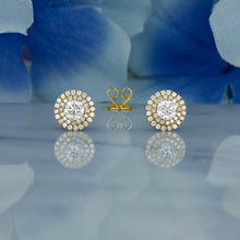 Load image into Gallery viewer, 14k Solid Gold Natural Diamond Double Halo Round Statement Cluster Stud Earrings