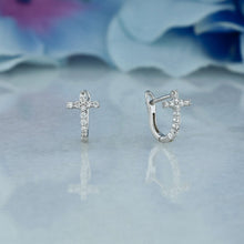 Load image into Gallery viewer, Single (Half Pair) 18k Solid Gold Natural Diamond Small Cross Lever Back Huggy Hoop Earrings