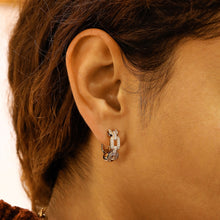 Load image into Gallery viewer, 18k Solid Gold Genuine Natural Diamond Heavy Weight Oval Link with Black Enamel Side Border Hoop Earrings