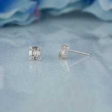 Load image into Gallery viewer, 18k Solid Gold Natural Diamond Rectangle Baguette Round Illusion Stud Earrings