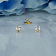 Load image into Gallery viewer, 18k Solid Gold Natural Diamond Rectangle Baguette Round Illusion Stud Earrings