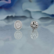 Load image into Gallery viewer, 14k Solid Gold Natural Diamond Oval Shape with Halo Cluster Statement Stud Earrings