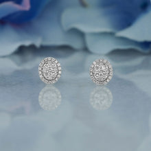 Load image into Gallery viewer, 14k Solid Gold Natural Diamond Oval Shape with Halo Cluster Statement Stud Earrings