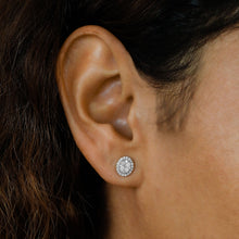 Load image into Gallery viewer, 14k Solid Gold Natural Diamond Oval Shape with Halo Cluster Statement Stud Earrings