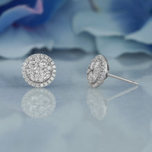 Load image into Gallery viewer, 14k Solid Gold Diamond Round Halo Cluster Statement Stud Earrings