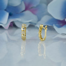 Load image into Gallery viewer, 14k Solid Gold Natural Diamond Illusion Cluster Huggy Hoop Earring