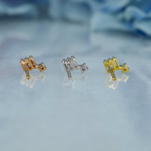 Load image into Gallery viewer, Single (Half Pair) 18k Solid Gold Natural Diamond Triple Baguette Bar and Round Stud Earrings